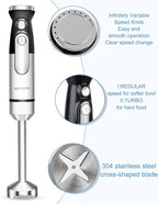 Handblender with Plug,Immersion Blender Handheld, Heavy-Duty Copper Motor, Detachable Stainless Blade Dishwasher Safe, 2 Modes with Pulse,Infinitely Variable Speed, Space-Saving Design