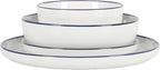 Gibson Home Oslo 16-Piece Porcelain Ceramic Chip & Scratch Resistant Dishes, Microwave & Dishwasher Safe, Plates and Bowls Dinnerware Set, White w/Blue Rim
