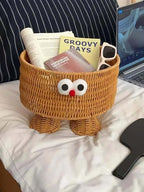 hand-woven round rattan basket storage basket storage box ornaments decorative basket multifunctional picnic food bread basket fruit gift basket key basket. (cartoon)