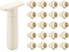 WOTOR Wine Saver Vacuum Pump with 20 Stoppers, Wine Stopper & Preserver, Reusable Bottle Sealer Keeps Fresh, Ideal Accessories Gift, Flat Handle (Cream)