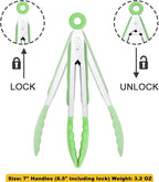 Mini Tongs with Silicone Tips 7 Inches Silicone Cooking Tongs, Set of 3 (Green)