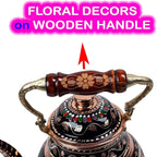Vintage Copper Turkish TeaPot Tea Kettle Pot for Stovetop Stove Top Infuser Decorative Fancy Arabic Moroccan Party Serving Kitchen Antique Handmade Women Floral Unique Style Gooseneck Gift Decor