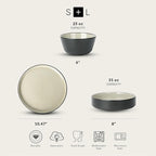 Stone Lain Elica Stoneware 12-Piece Dinnerware, Plates and Bowls Sets, Service for 4, Beige and Black, Modern Dishware, Microwave & Dishwasher Safe