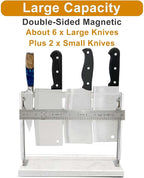 Acrylic Shield Magnetic Knife Block Holder - Marble Base Magnetic Knife Stand for Counter Top -Double Sided Magnetic Knife Holder -Stainless Steel Kitchen Knife Block without Knives -White