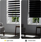 Persilux Cordless Zebra Blinds for Windows Free-Stop Roller Window Shades (35" W X 64" H, Black) Dual Layer Light Control for Day and Night, Light Filtering Sheer Shades for Home, Easy to Install