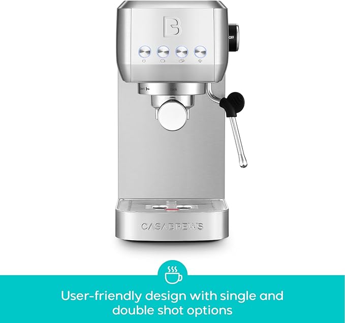 CASABREWS 3700 Essential Espresso Machine 20 Bar, Stainless Steel Cappuccino & Latte Machine with Steam Frother for Home, 43.9oz Water Tank, Silver