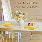 Corn Dishes and Holders - 16 Pack Holders, 8 Pack Dishes - Stainless Steel, Perfect for Corn on the Cob