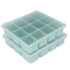 Baby Food Storage Silicone Cubes with Clip-On Lid Freezer Tray Baby Food Soups Purees Ice Safe Design Made in Korea(12cubes 1.5oz, Ocean Blue Set of 2)