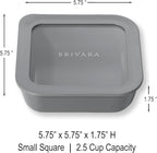 Ceramic Coated Glass Food Storage Container | No PTFE, PFOA, PFAS, and BPA | Reusable Non Toxic Meal Prep Container with Glass Lid | Easy To Store | 2.5 Cup Square [Smoke]