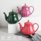 Sweejar Royal Teapot, Ceramic Tea Pot with Removable Stainless Steel Infuser, Blooming & Loose Leaf Teapot - 28 Ounce(Red)