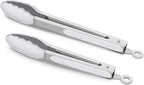 Premium Silicone Set of 2 Cooking Tongs, 9-Inch & 12-Inch BPA Free Non-Stick Stainless Steel BBQ Grilling Locking Food Tong, Light Grey