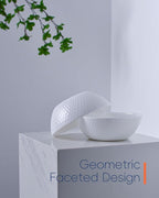 27 OZ Max Cereal Soup Bowl Set of 6, Opal Glass 7.2 inch White Geometric Faceted Bowls for Ramen, Noodle, Salad, Fruit, Dishwasher and Microwave Safe