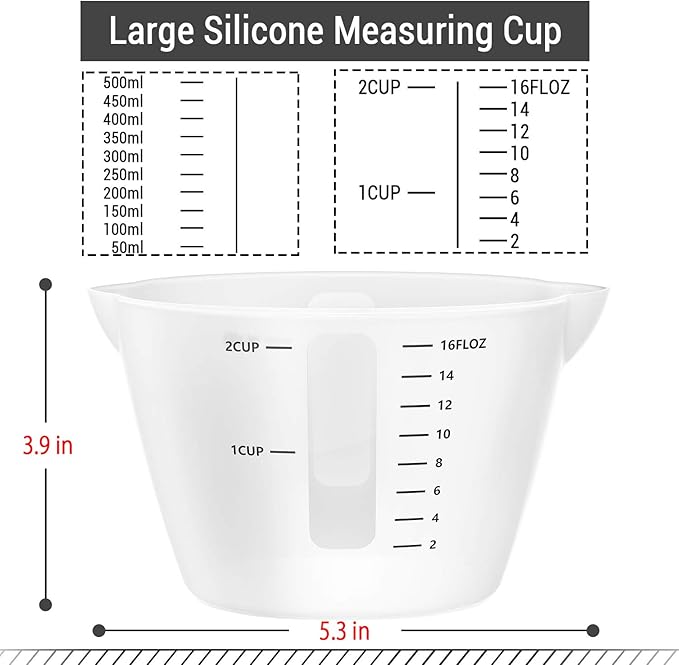 Gartful 500ml Large Silicone Measuring Cups, 2-Cup Resin Mixing & Pouring Cups for Epoxy, Resin Jewelry Making, Nonstick Reusable Craft Measuring Cups, 16 oz, Set of 2