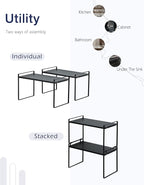 Nxconsu 2Pack Cabinet Shelves Stackable Shelf Organizer Rack Riser for Kitchen Cabinet Pantry Cupboard Counter Countertop Home Organization Storage Space Saver Heavy Duty Metal Nonslip Black Wide Tall