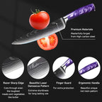 8-Piece Premium Japanese Kitchen Knife Set - Imperial Collection, Laser Damascus Pattern, 440A Stainless Steel Ultra Sharp for Fast Cutting (DMS-8A-Purple)