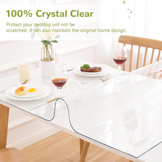 42 x 90 Inch Clear Table Cover Protector, Clear Table Protector for Dining Room Table, 1.5mm Plastic Table Cover, Waterproof Table Pad for Kitchen, Office
