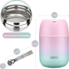 17 oz Insulated Lunch Containers Hot Food Jar, Wide Mouth Lunch Thermo for Kids Adults, Vacuum Stainless Steel Lunch Box With Handle Folding Spoon for School, Office (Blue-Pink)