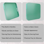 Square Green Decorative Serving Tray with Handles, Versatile Ottoman Tray for Coffee Table, Entertaining, Outdoor Patio, Living Room, 13”*13”*1.6”