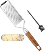 SHIKORI Stainless Steel Cheese Grater with Natural Wood Handle for Parmesan Cheese Lemon, Ginger, Cheese, Nutmeg, Potato, Chocolate and Garlic, With Protective Cover-Filaments