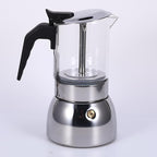 Stovetop Espresso Maker, 4Cup 200ML Stainless Steel Stovetop Italian Coffee Maker Transparent Glass Moka Pot, Coffee Maker Mocha Pot for Home Cafe Outdoor Office