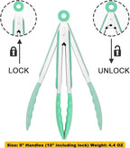 Kitchen Cooking Tongs with Silicone Tips 9-Inch Food Tongs, Set of 3 (Mint)