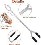 28" Stainless Steel Fire Log Tongs Firewood Grabber and Fire Poker Set,Large Fire Pit Tool Outdoor/Indoor Bonfire Campfire Backyard Deck Camping Log Grabber Safely Moves Firewood