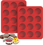 2 inch Chocolate Covered Oreo Molds Silicone - Set of 2-24 Cup SILIVO Chocolate Cookie Molds for Baking, Round Silicone Molds for Sandwich Cookie,Muffin,Cupcake,Pudding,Chocolate Coated Oreos