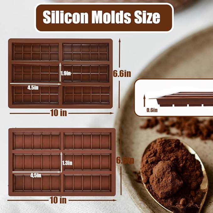 Silicone Chocolate Bar Mold With 100 Bags - Non-Stick Deep Molds for Dubai Bar, Candy, Snacks