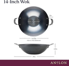 Anolon Everlast N2 Carbon Steel Wok/Stir-Fry Pan, Compatible with All Cooktops, Metal Utensil Safe, 14 Inch - Black