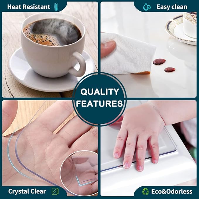 Wadrac Clear Table Protector Plastic Table Cloths PVC Night Stand Table Cover Mat Office Desk Mat Shelf Surface Protection Crystal Children Painting Cover Pad Transprent Rectangular 26x47 inch