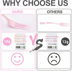 WDF 180 Pieces Pink Plastic Silverware with Gold -Pink Plastic Utensils Set - 60 Guest Pink Cutlery Disposable for Birthday/Party/Wedding