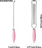 Rainspire Zester Grater with Handle, Lemon Zester Cheese Grater for Kitchen Stainless Steel, Parmesan Cheese Garlic Nutmeg Chocolate Fruits Vegetables Ginger Grater, Fine (Pink)