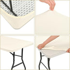 10 Pack Fitted Tablecloth for 8 Foot Rectangle Tables, Ivory Elastic Outdoor Picnic Table Cover, Washable Stretch Folding Table Cloths 8 ft for Camping Party Patio Kitchen Banquet, 30" W x 96" L