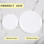 bUCLA 200PCS White Plastic Plates - Heavy Duty White Disposable Include 100 Dinner 10inch & 100 Dessert 7inch Plates, Ideal for Wedding&Party