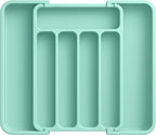 Aujen Silverware Organizer - Expandable Kitchen Drawer Organizer, Adjustable Utensil Organizer, Cutlery Tray for Forks, Knives, Multipurpose Kitchen Organizers and Storage Solution, Green, Medium