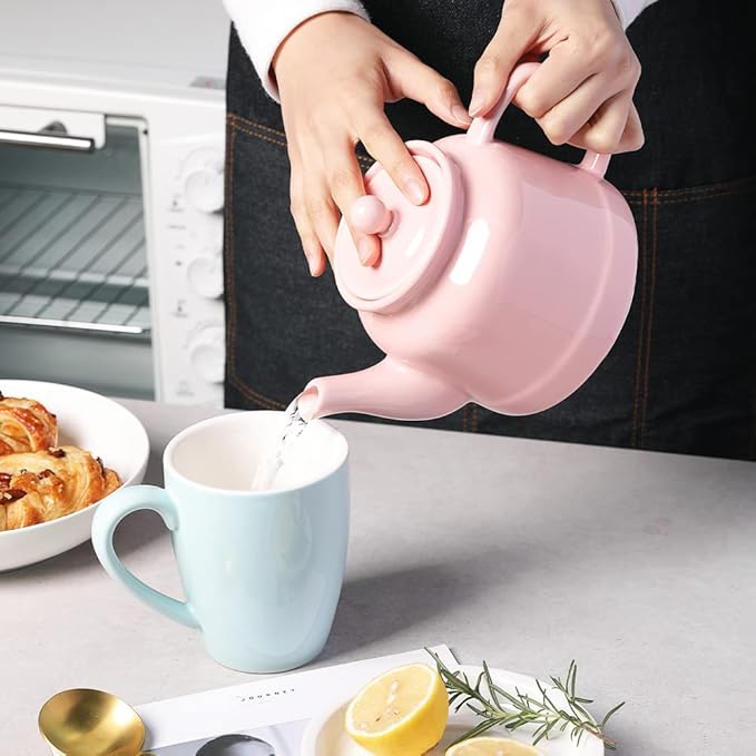 Sweejar 35 oz Porcelain Tea Pot, Teapot with Removable 18/8 Stainless Steel Infuser, Microwave & Dishwasher Safe Tea Maker, Tea Infuser Pots for Blooming loose Leaf Tea,Chrismas Women Gift (Pink)