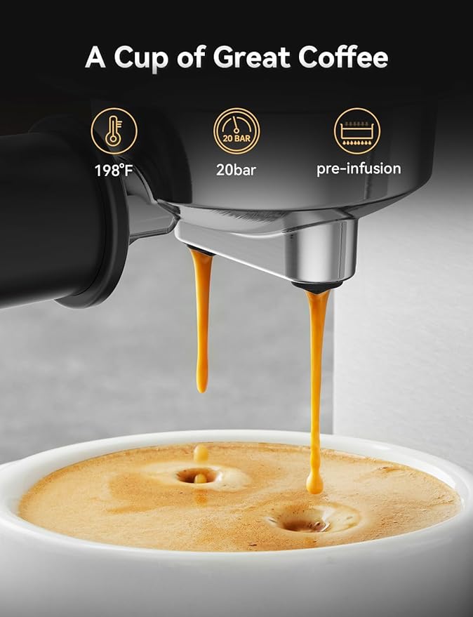 Neretva Espresso Machine 20 Bar, Super Compact Espresso Maker Stainless Steel Professional Coffee Machine Espresso with Power Steam & LED Display for Home Barista Latte and Cappuccino Maker
