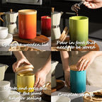 Sweejar Ceramic Food Storage Jar, Stackable Kitchen Canisters, Containers with Airtight Seal Wooden Lid for Serving Ground Coffee, Tea, Sugar, Salt and More - 16 Fl Oz (Gradient Blue)…