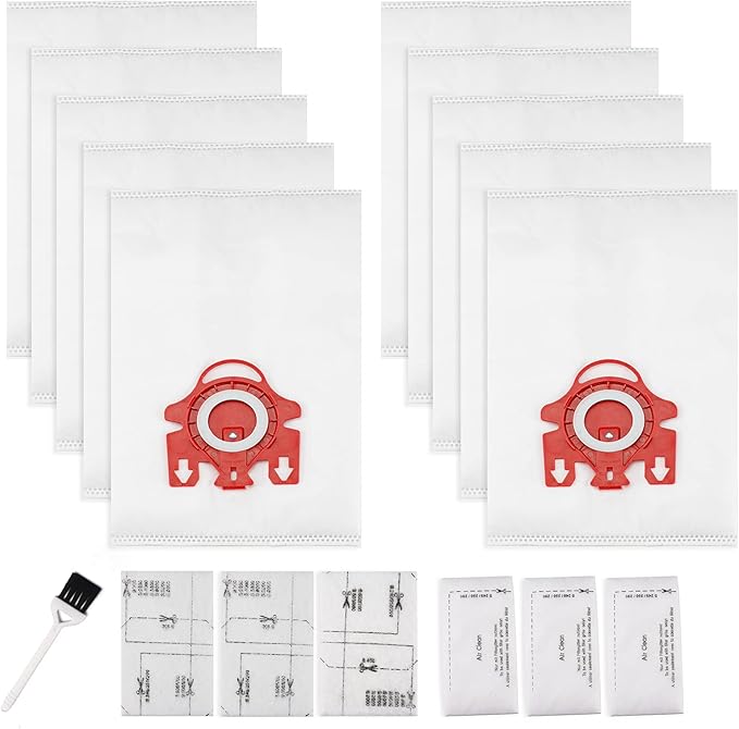 3D Airclean Dust Bags Replacement for Miele FJM Vacuum Compact C2 Compact C1 Complete C1 S241 S290 S300i S500 S700 S4 S6 Series (Pack of 10) with 3 Motor Protection Filters 3 Air.Clean Filters