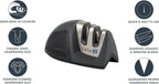 KitchenIQ 50825 | Diamond Deluxe Edge Grip 2-Stage Knife Sharpener | Black | Coarse & Fine Sharpeners | Compact for Easy Storage | Non-Slip Base | Soft Grip Rubber Handle | Straight & Serrated Knives