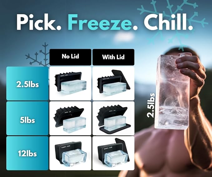 Alaskey® Giant Ice Block Mold 12 lbs With Lid (3-Pack) | Create Perfect Ice Bricks | Professional Silicone Mold for Crafting Extra Large Ice Cubes, Ideal for Ice Baths, Coolers, Bartender Accessories