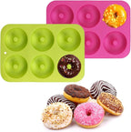 Newk Silicone Donut Pan, 6 Cavity Non-Stick Silicone Donut Mold for Donuts, Bagels - Set of 4, Blue+ Light Green+ Rose Red+ Orange