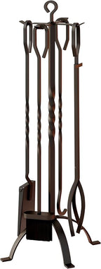 Fire Beauty 5 Pieces Fireplace Tools Sets Fireplace Accessories Tools Holder with Handles Tools for Indoor Fireplace Decor Outdoor Fire Pit Modern Tool(Black)