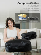 Vacuum Bags for Travel, 180° Open Zipper, IP67 Waterproof, Reusable Space Saver Compression Bags for Backpack, Suitcase, Home Storage(1 Pack, No Pump)