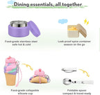 Lunch Box Kids with 5 Compartments, Insulated Food Jar & Utensil & Sauce Container & Lunch Bag & Silicone Collapsible Cup, Leak Proof Bento Box, BPA-Free & Dishwasher Safe-Purple