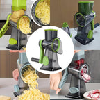 Multi-functional hand-cranked vegetable slicer, drum slicing and shredding vegetable slicer, cheese slicing and shredding kitchen small tools, 3 replaceable blades