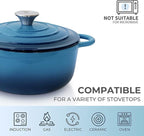 Trustmade 4.5 QT Cast Iron Dutch Oven, Enamel Coated Cookware Pot with Self Basting Lid for Home Baking, Braiser, Cooking, Blue