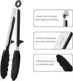 4 Pack Silicone Kitchen Cooking Tongs Set, Stainless Steel Nonstick Food Tong with BPA Free Silicone Tips for Serving Pasta Spaghetti Steak Pie Pizza Salad Vegetable Fruit Grilling BBQ Buffet 9" & 12"