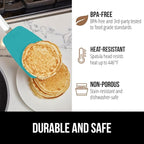 GORILLA GRIP Patented BPA-Free Non-Scratch Spatula, 2 Pack, Heat Resistant Flexible Silicone Head for Nonstick Cooking Pans, Soft Rubber Handle, Kitchen Spatulas for Flipping Eggs, Pancakes, Turquoise