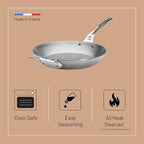De Buyer MINERAL B Pro Carbon Steel Country Fry Pan with Helper Handle - 12.5” Diameter, 9” Cooking Surface - Ideal for Sauteing, Simmering, Frying - PFAS, PFOA, PFOS Free - Made in France